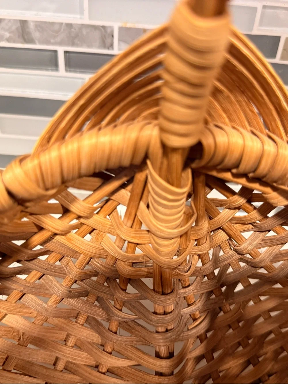 Vintage Primitive Buttocks Basket Gods Eye Twisted Handle